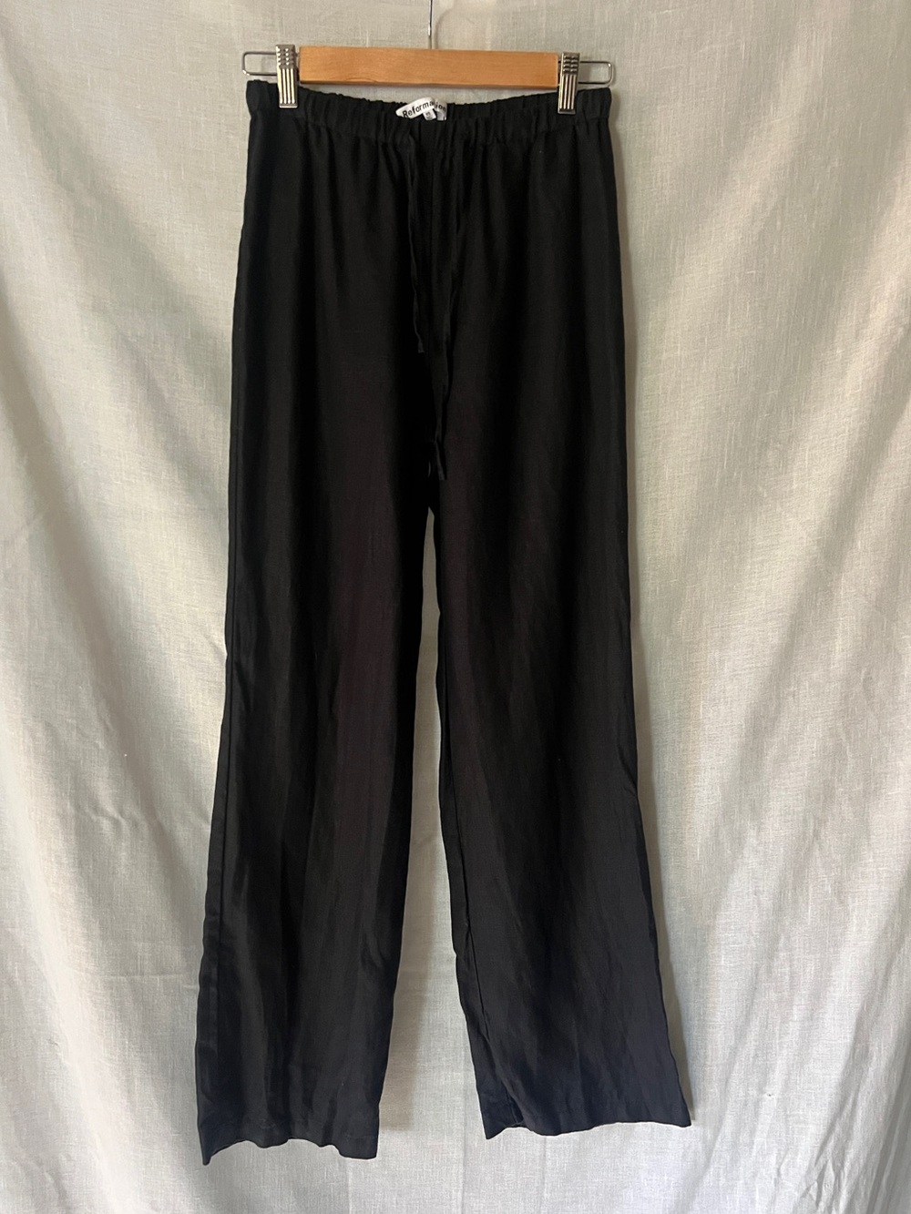 Reformation Black 100% Linen Drawstring Wide Leg Pants XS